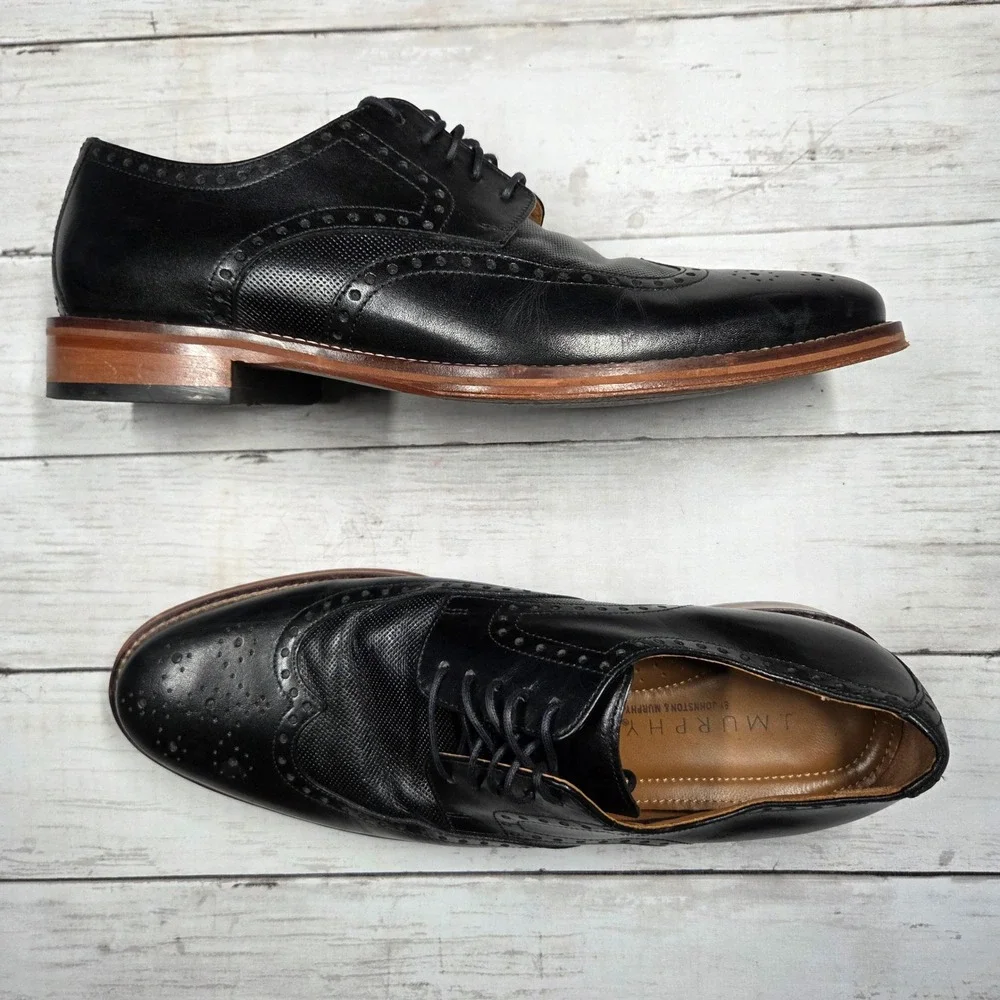 J. Murphy Johnston & Murphy Wingtip Oxford Shoes Men 9.5M Black Leather 59-1045